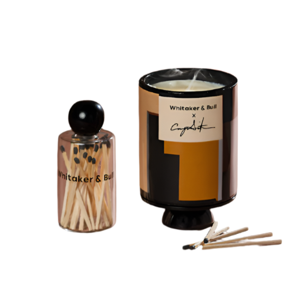 Candle vessel and match sticks in a canister