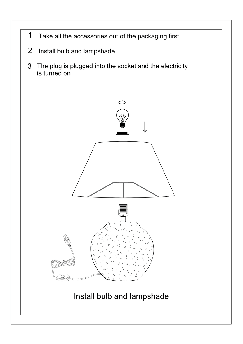 Black and white diagram of a lamp installation process on a white background