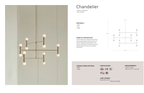 Chandelier design with material and measurement details on a light gray background