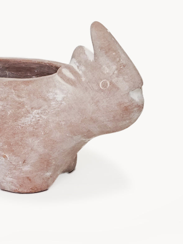 Ceramic rhino-shaped planter on a white background