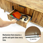 Wooden drawer with a soft-close mechanism being demonstrated