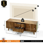 Wooden TV stand with dimensions and weight capacity, made in Vietnam.
