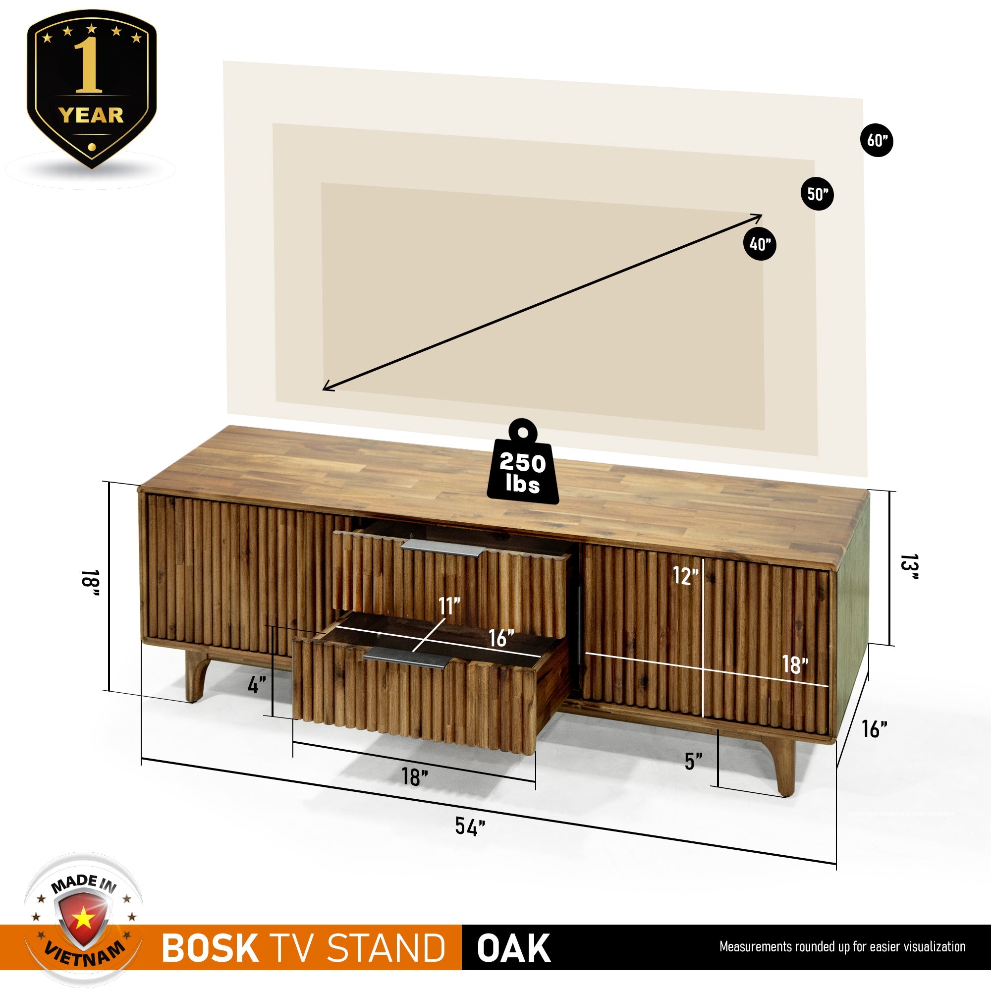 Megsu Bosk Wood Fluted TV Stand