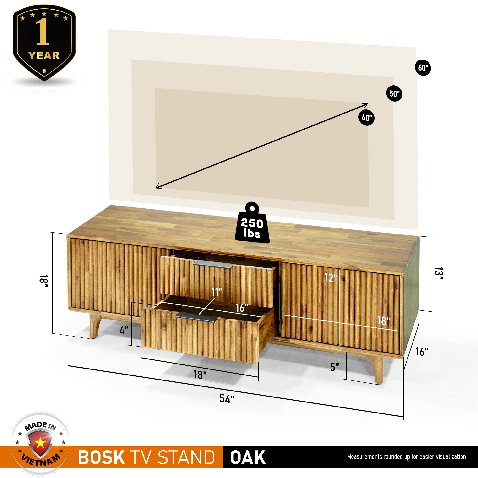 Megsu Bosk Wood Fluted TV Stand