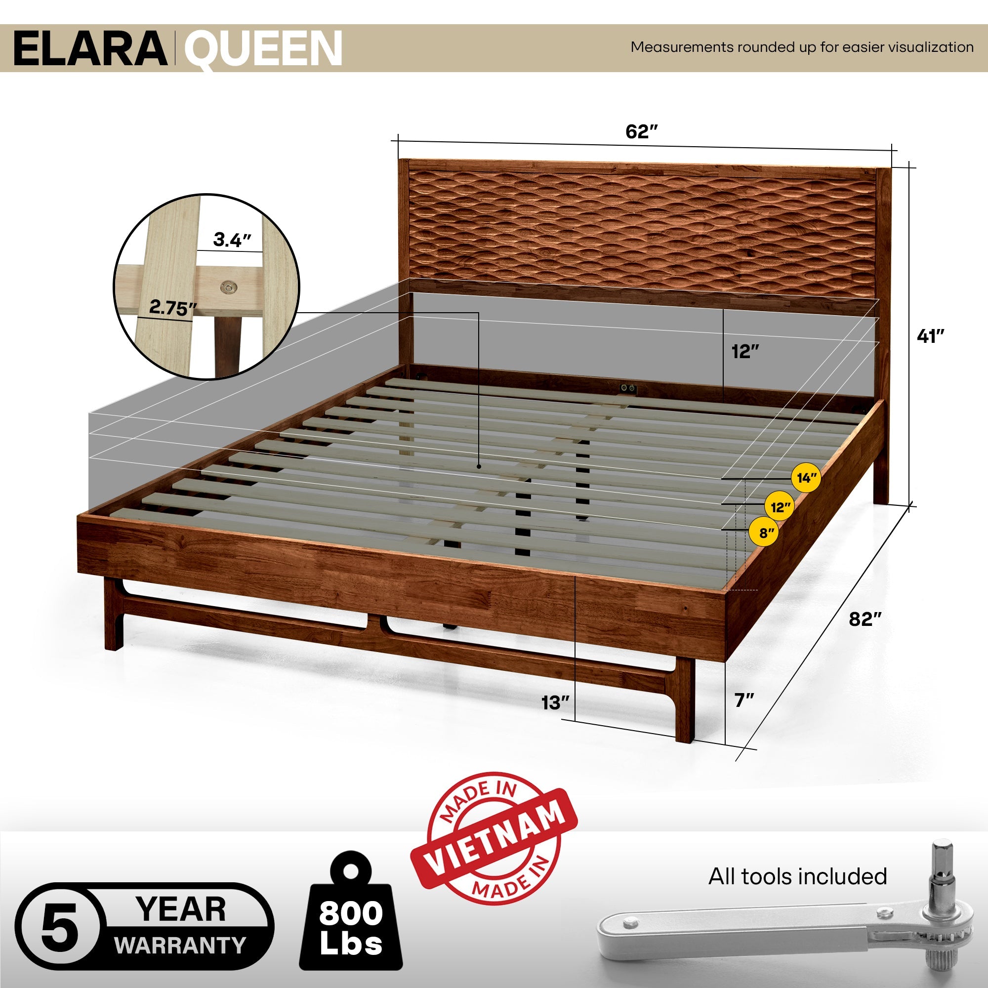 Acacia Elara Platform Bed Frame with Headboard