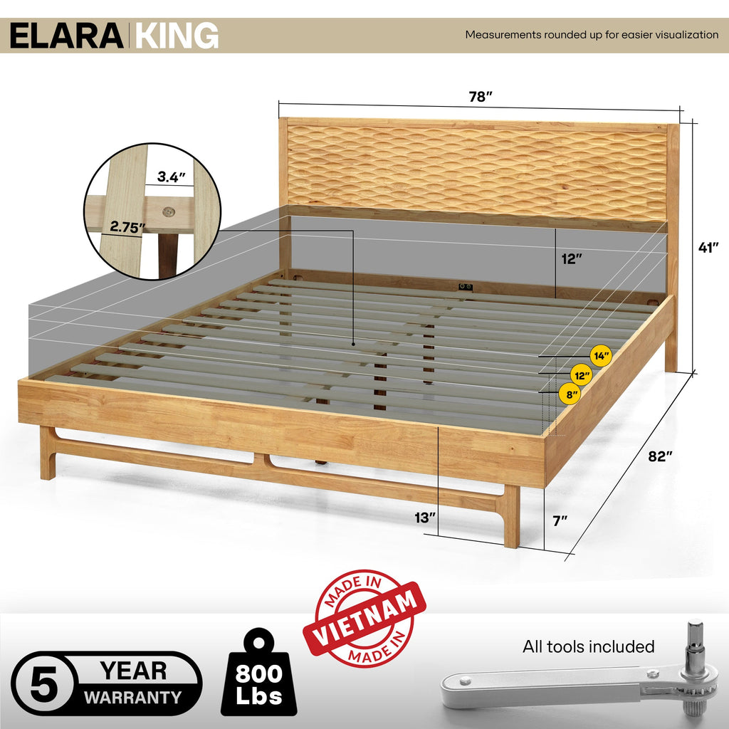 Acacia Elara Platform Bed Frame with Headboard