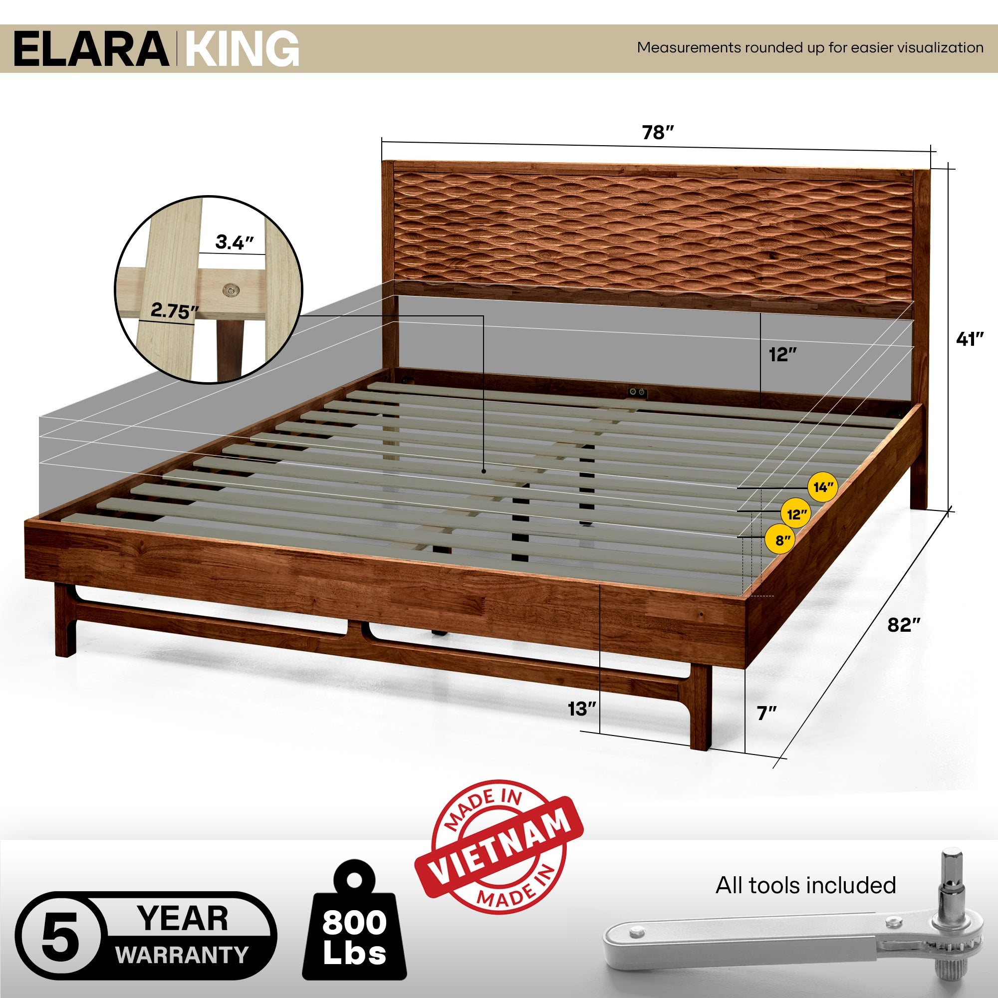 Acacia Elara Platform Bed Frame with Headboard