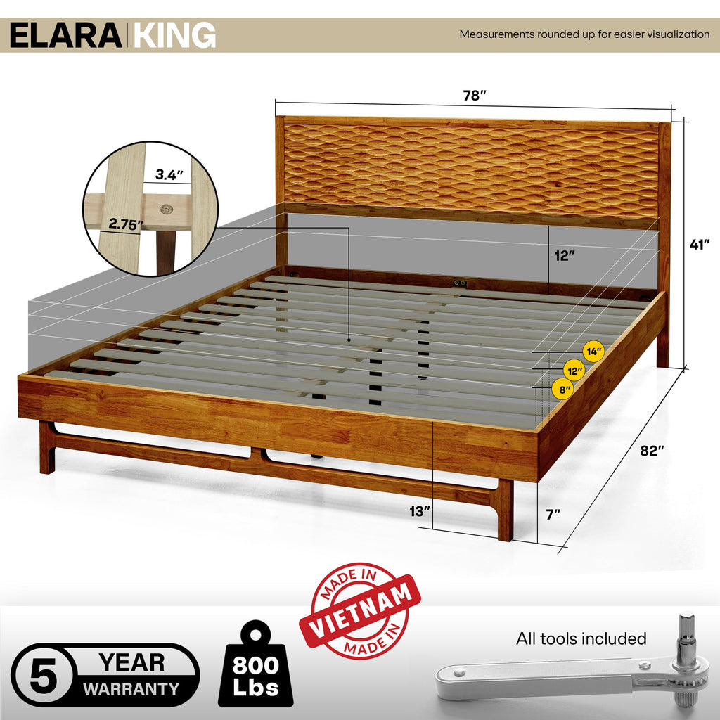 Acacia Elara Platform Bed Frame with Headboard