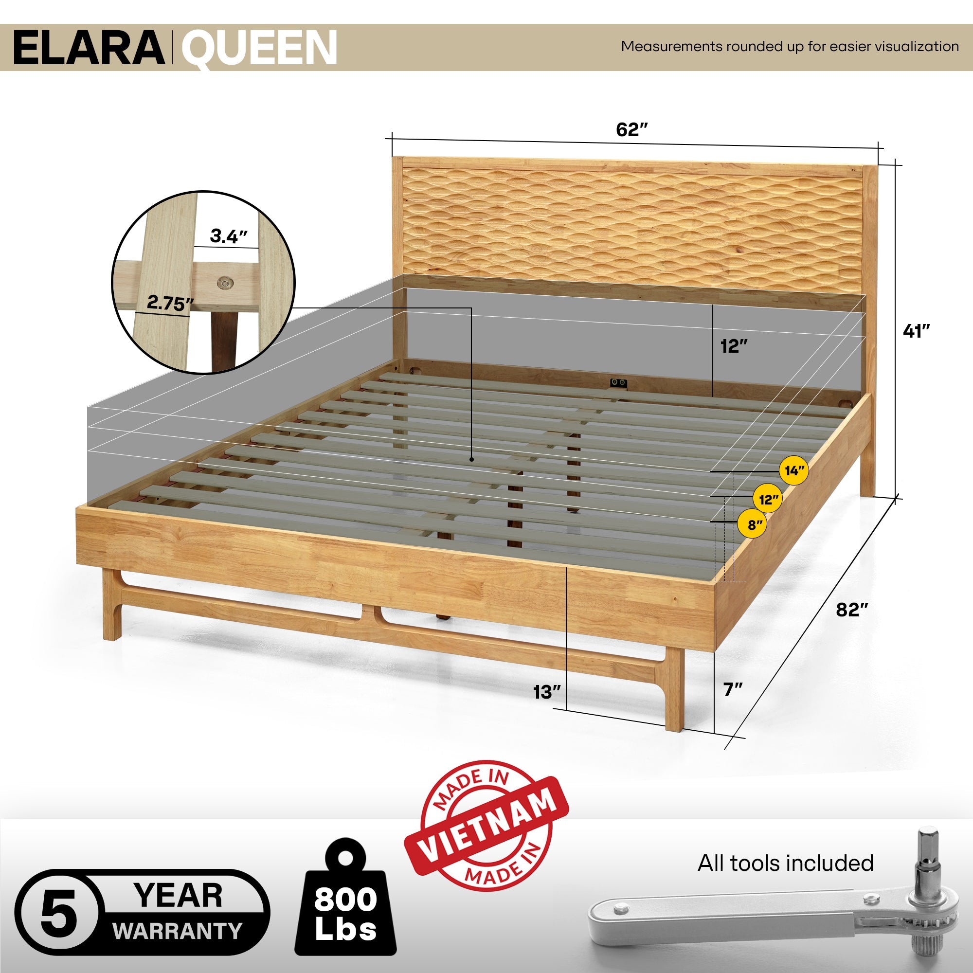 Acacia Elara Platform Bed Frame with Headboard