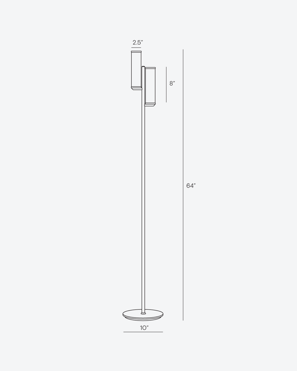 Dimensions of a floor lamp on a white background