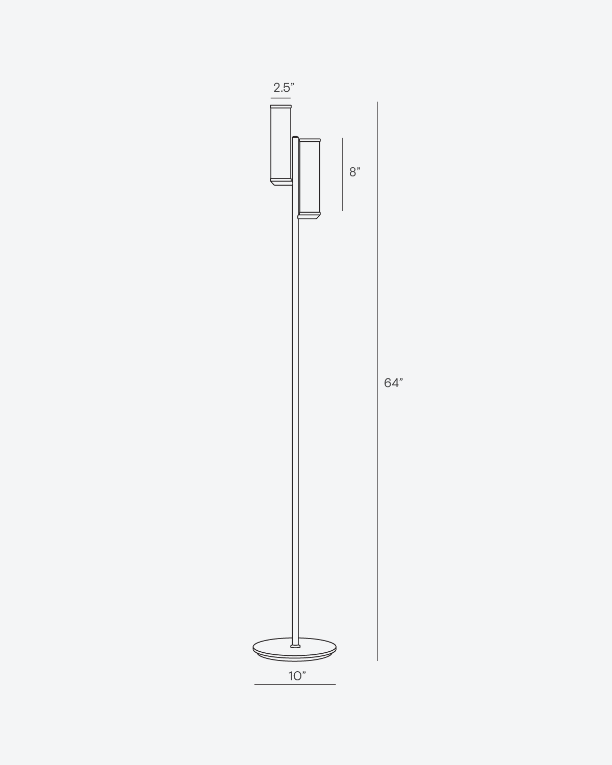 Dimensions of a floor lamp on a white background