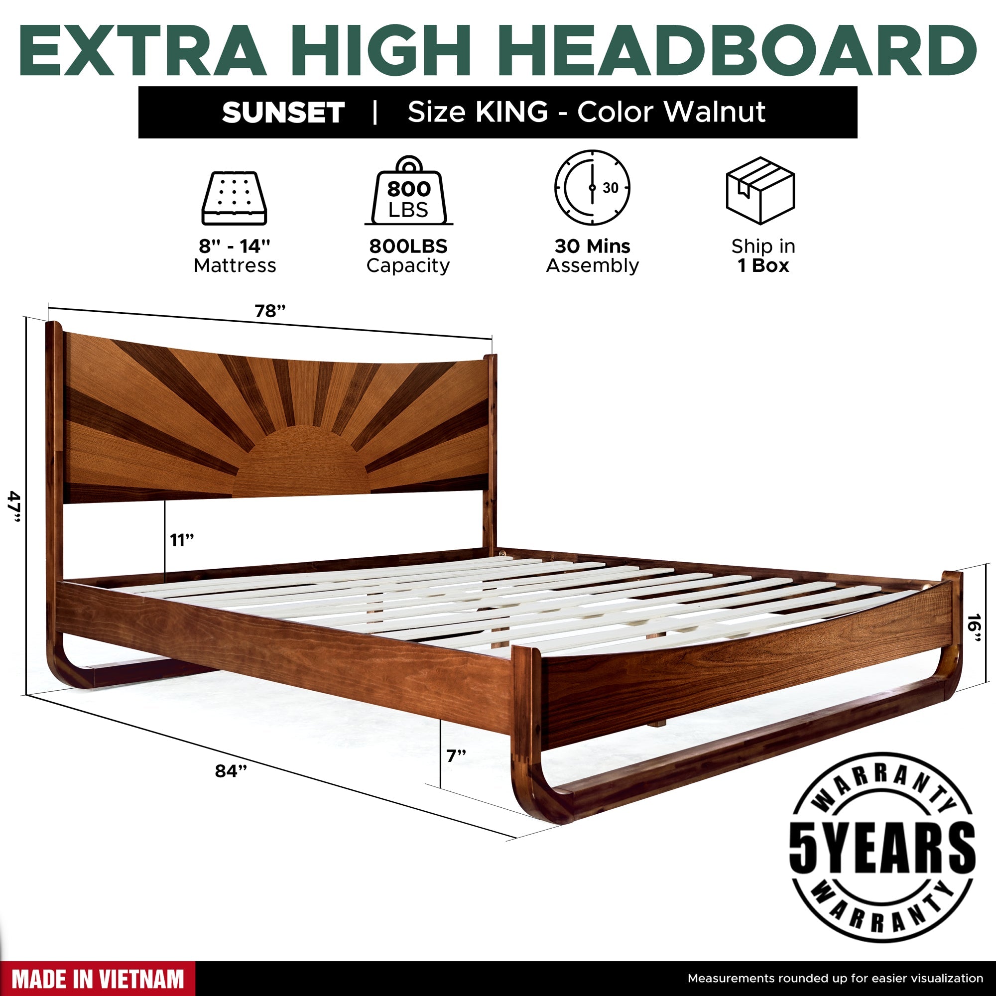 Rorns Sunset Platform Bed Frame with Headboard