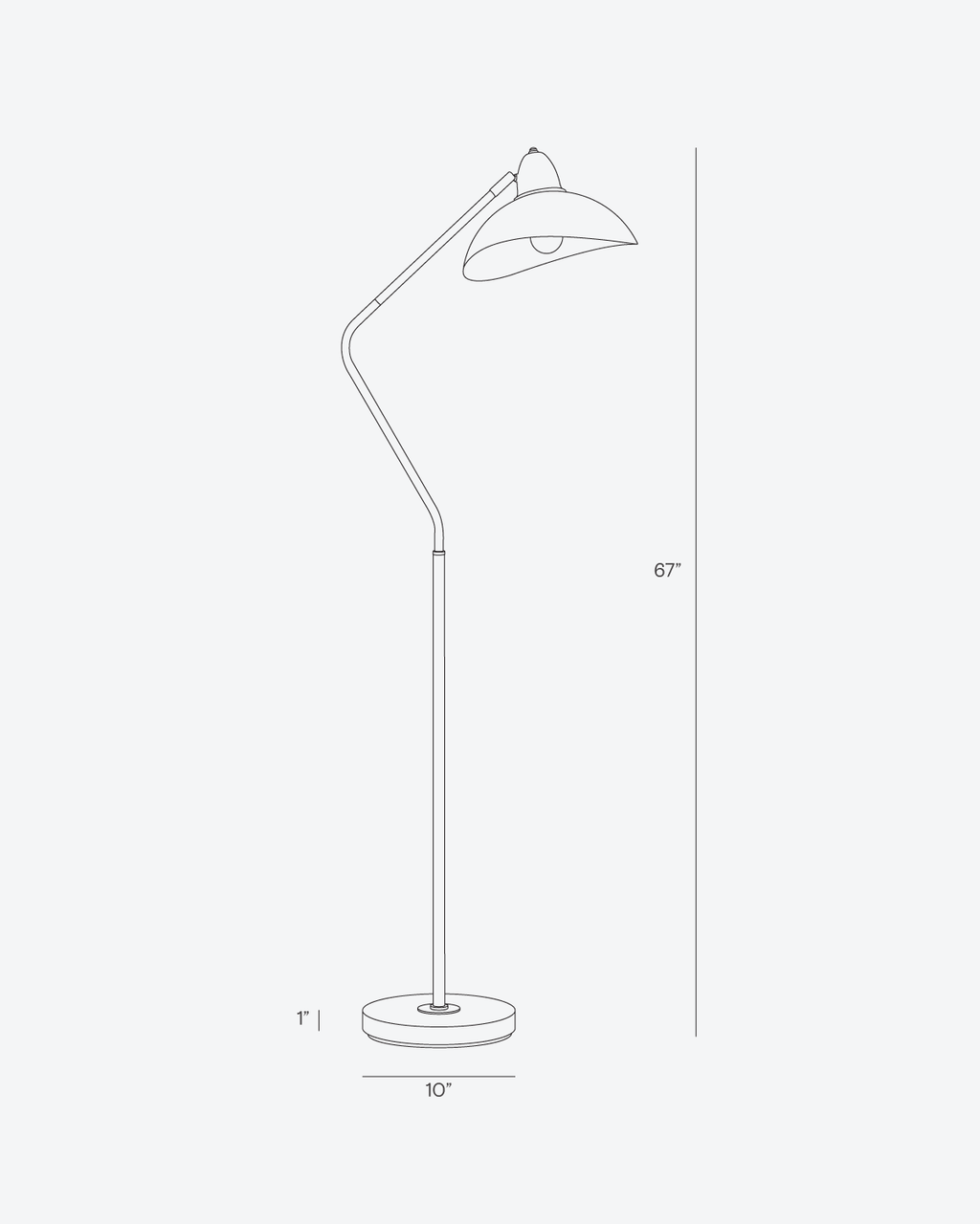 Line drawing of a floor lamp with dimensions on a white background