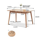 Wooden table with dimensions labeled on a white background
