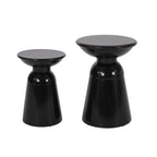 Two black side tables on a white background