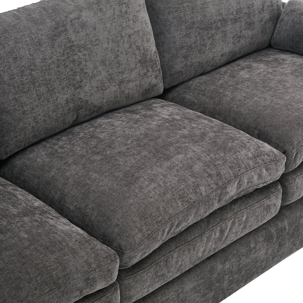 Gray sofa with textured fabric in a close-up view