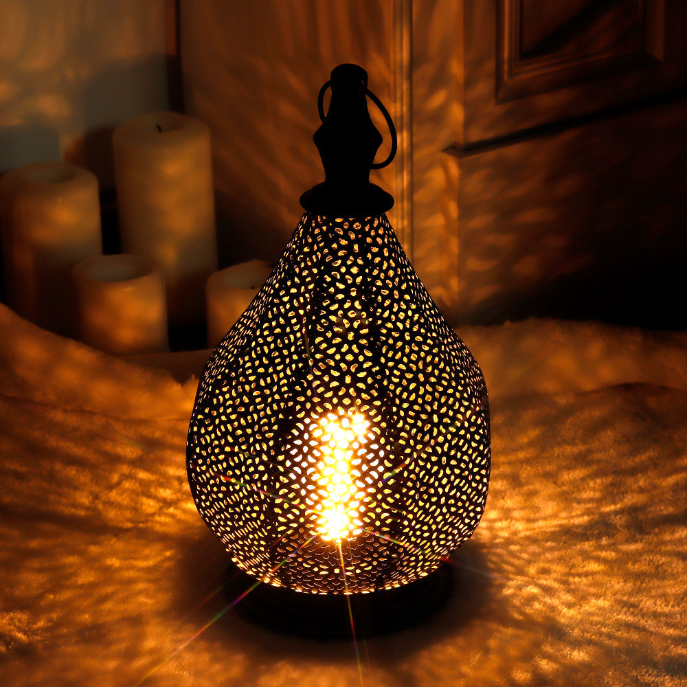 Moroccan Metal Table Lamp Battery Powered Cordless Lamp with LED Fairy Lights Bulb 12''H
