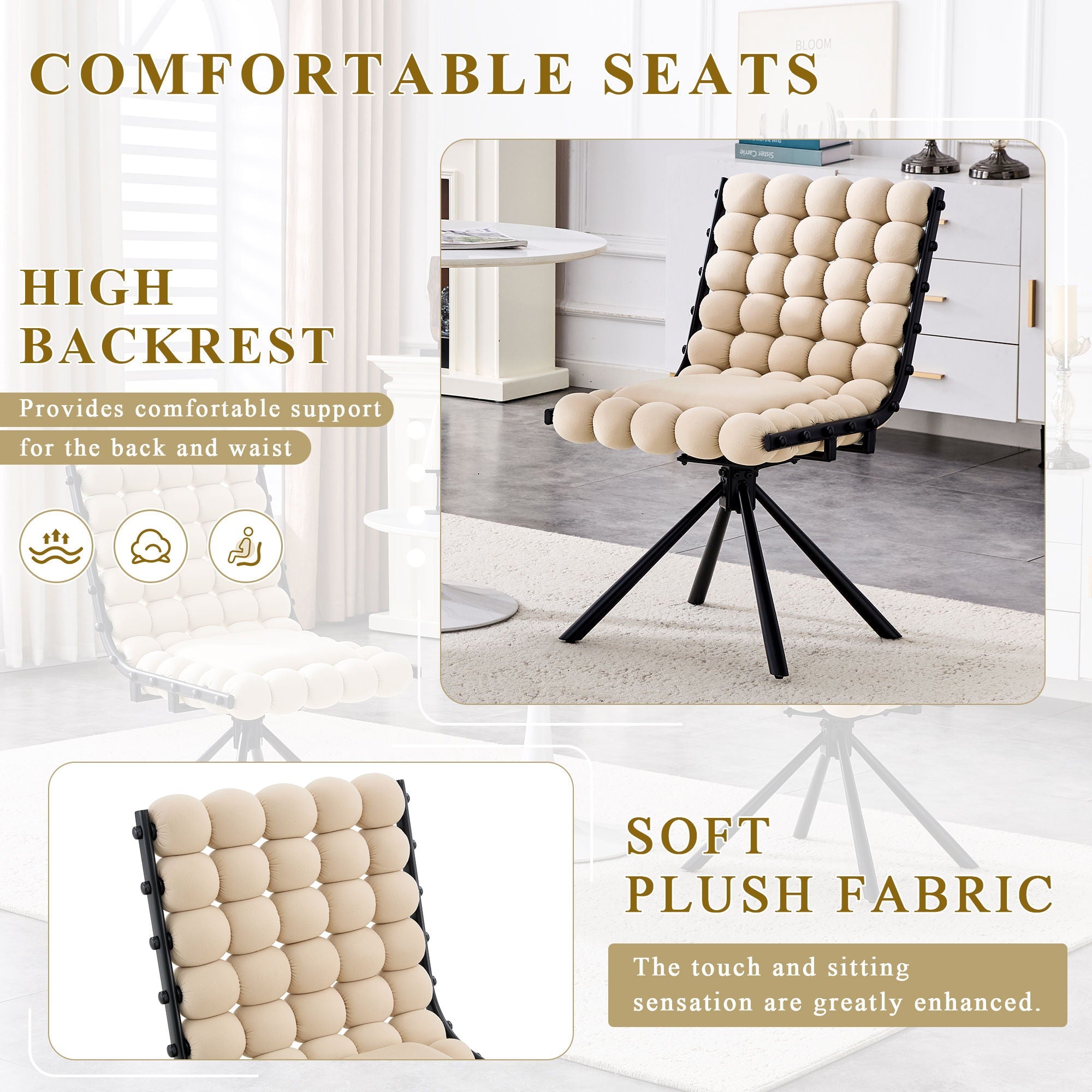 Chair with high backrest and soft plush fabric in a home office setting