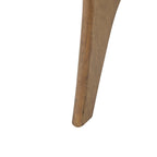 Close-up of a wooden table leg with a tapered shape and visible wood grain, isolated on a white background.
