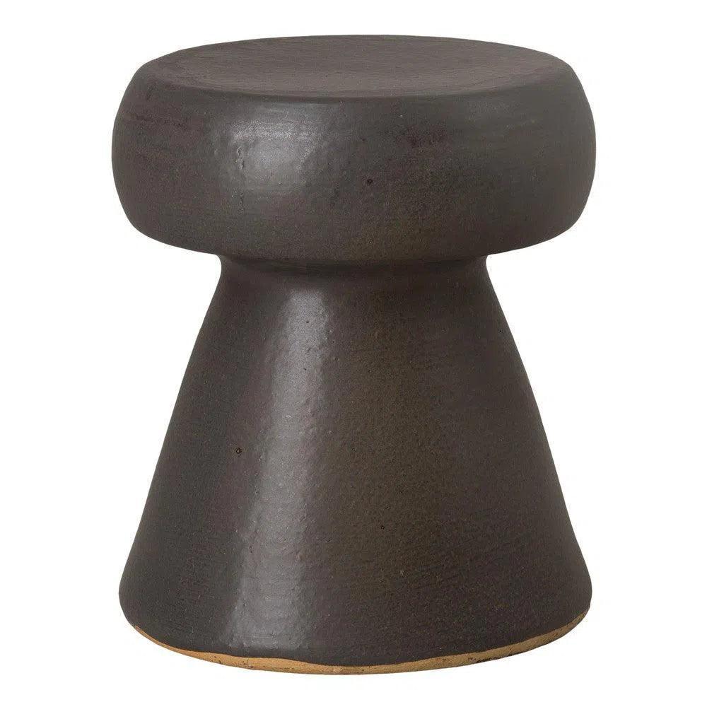 Dark brown ceramic stool on a white background
