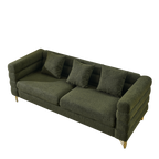Green sofa with cushions on a white background