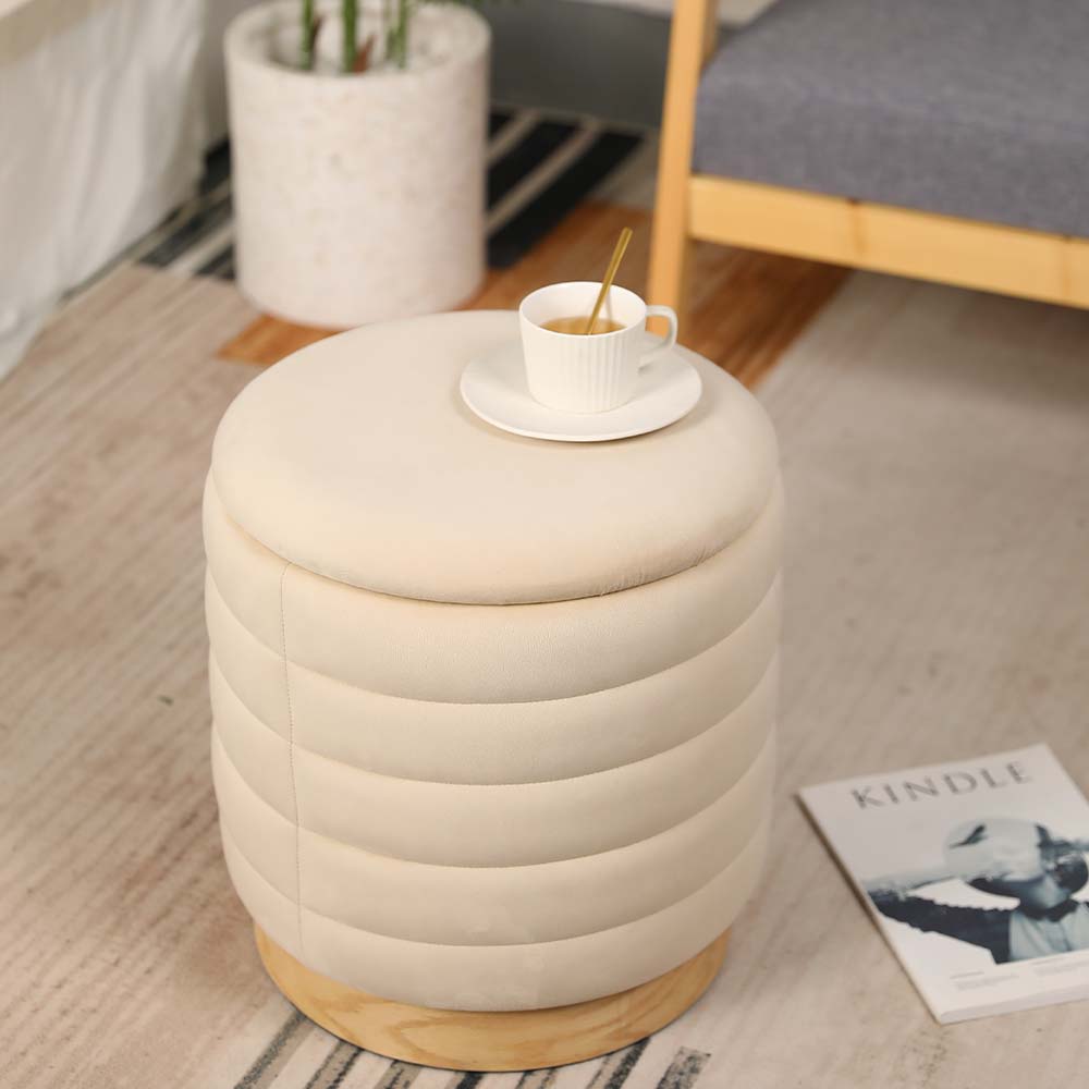 Tall Ottoman Velvet with Storage (Cream) 16.5"