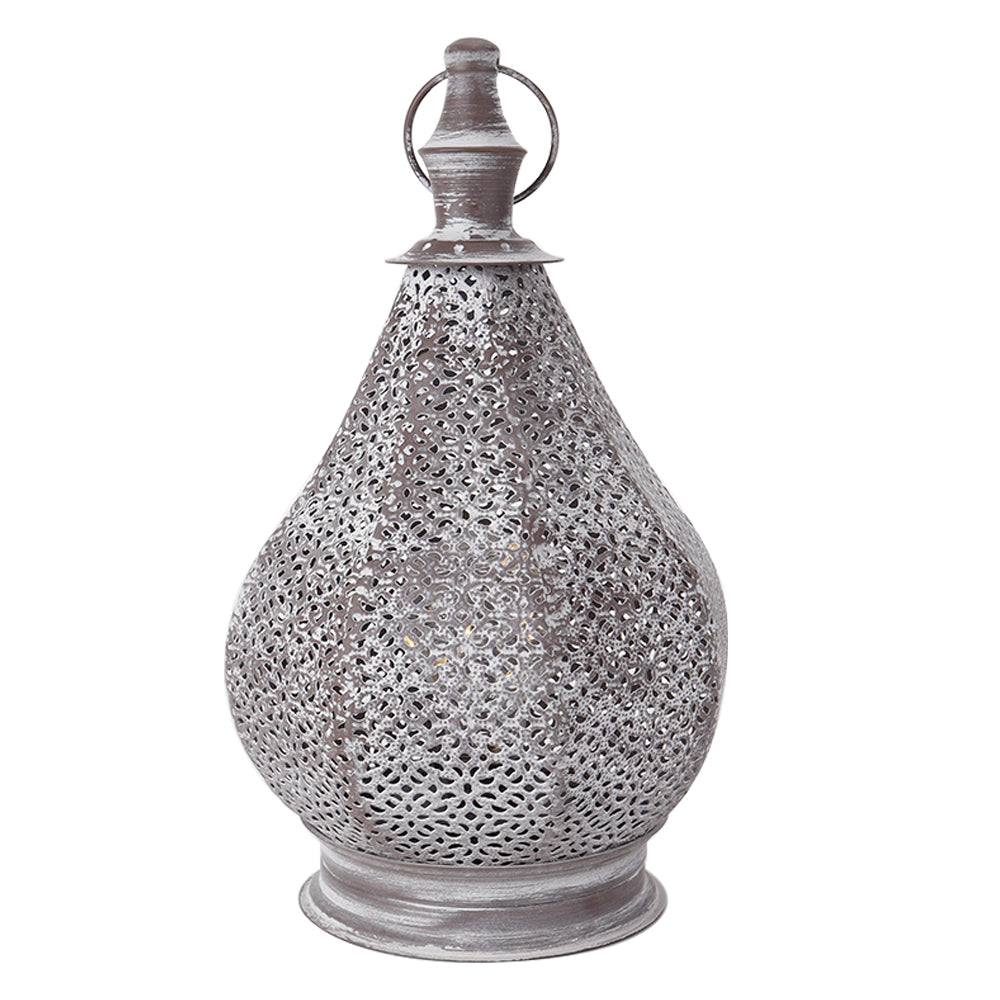 Moroccan Metal Table Lamp Battery Powered Cordless Lamp with LED Fairy Lights Bulb 12''H