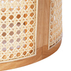 Close-up of a wooden product with woven design on a white background