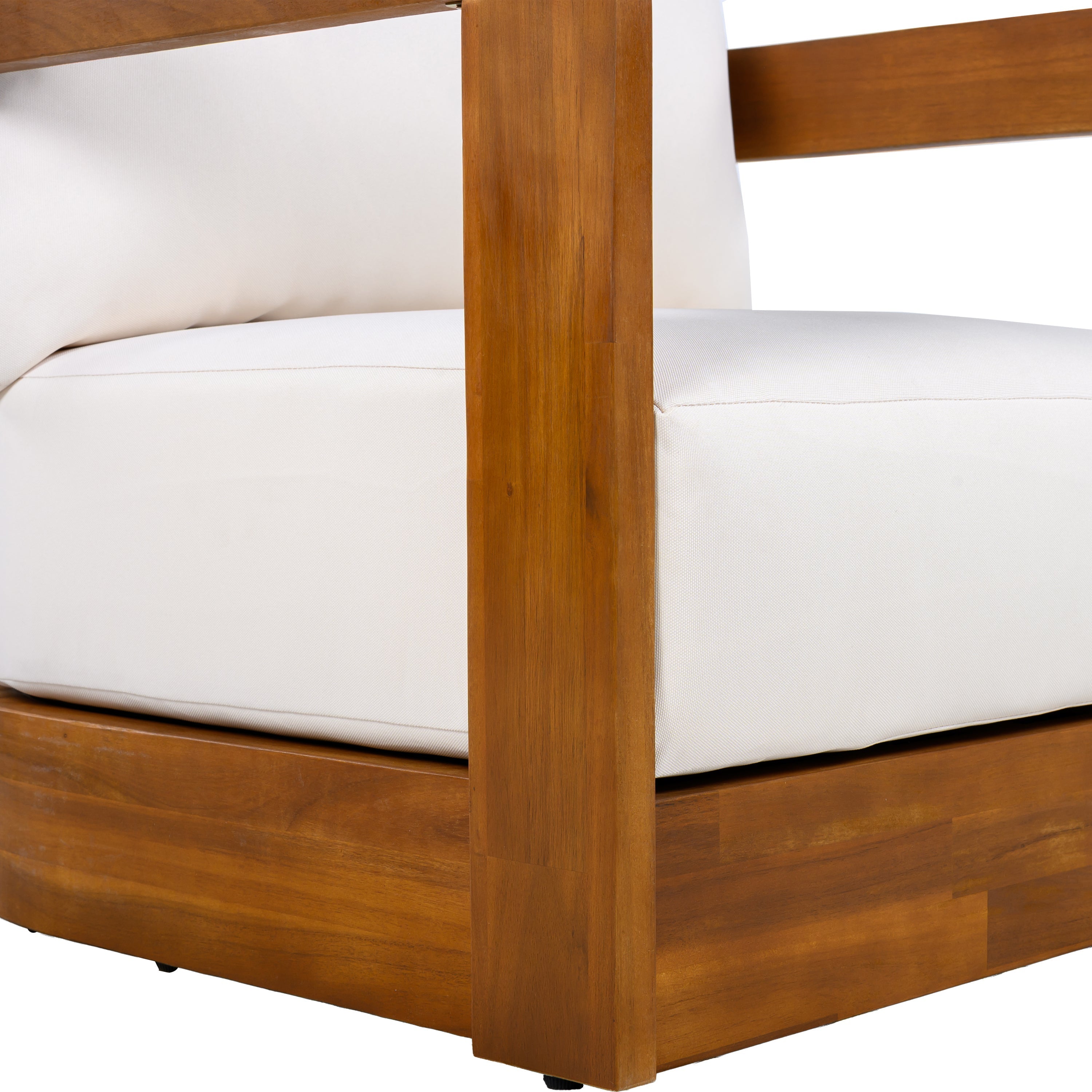 Wooden chair frame with white mattress on a white background
