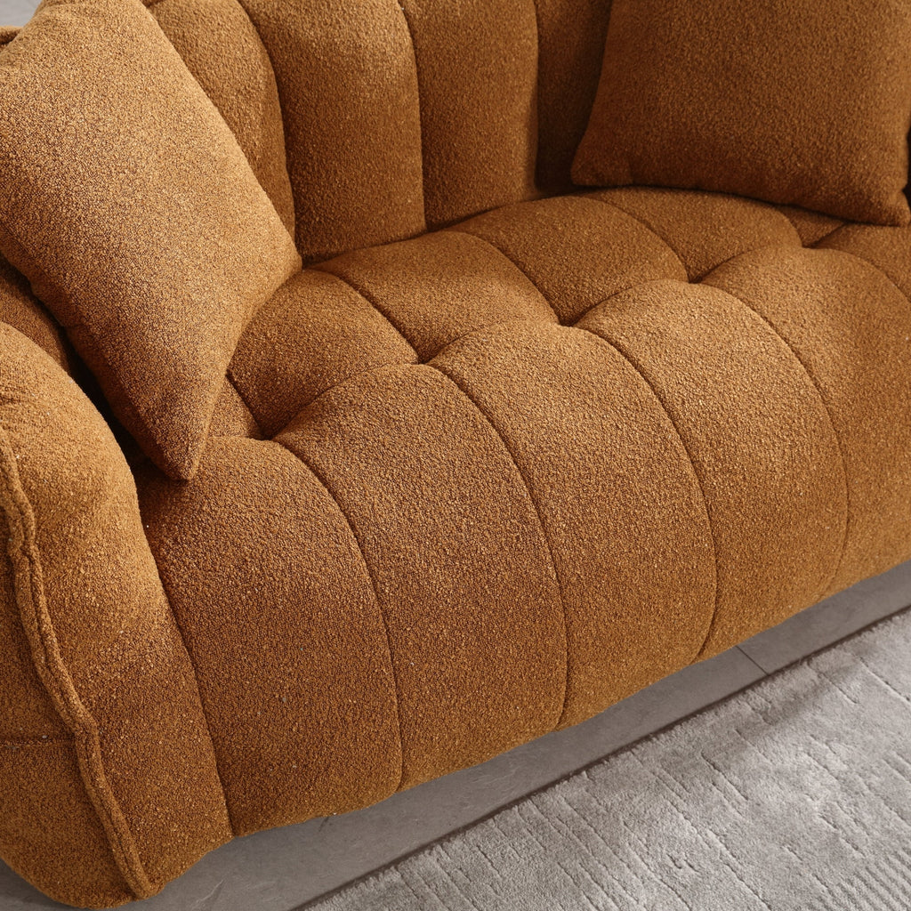 Brown textured sofa on a light gray floor