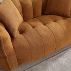 Brown textured sofa on a light gray floor