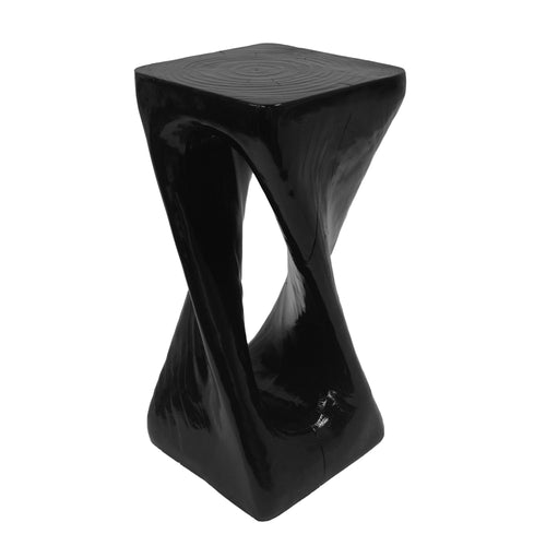 Black, modern stool with a glossy finish on a white background