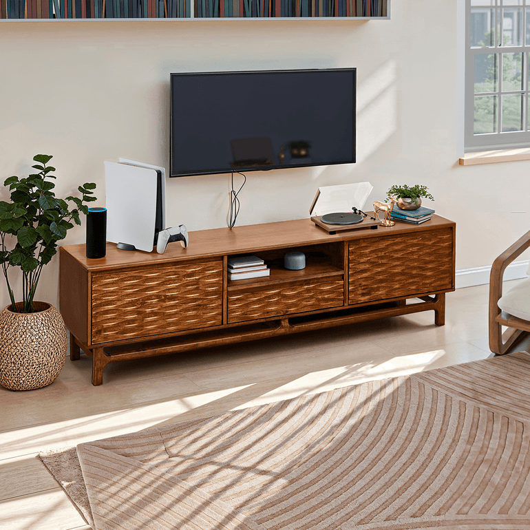 Acacia Elara Solid Wood TV Stand with Storage and Cable Management