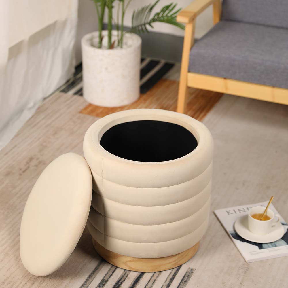 Tall Ottoman Velvet with Storage (Cream) 16.5"