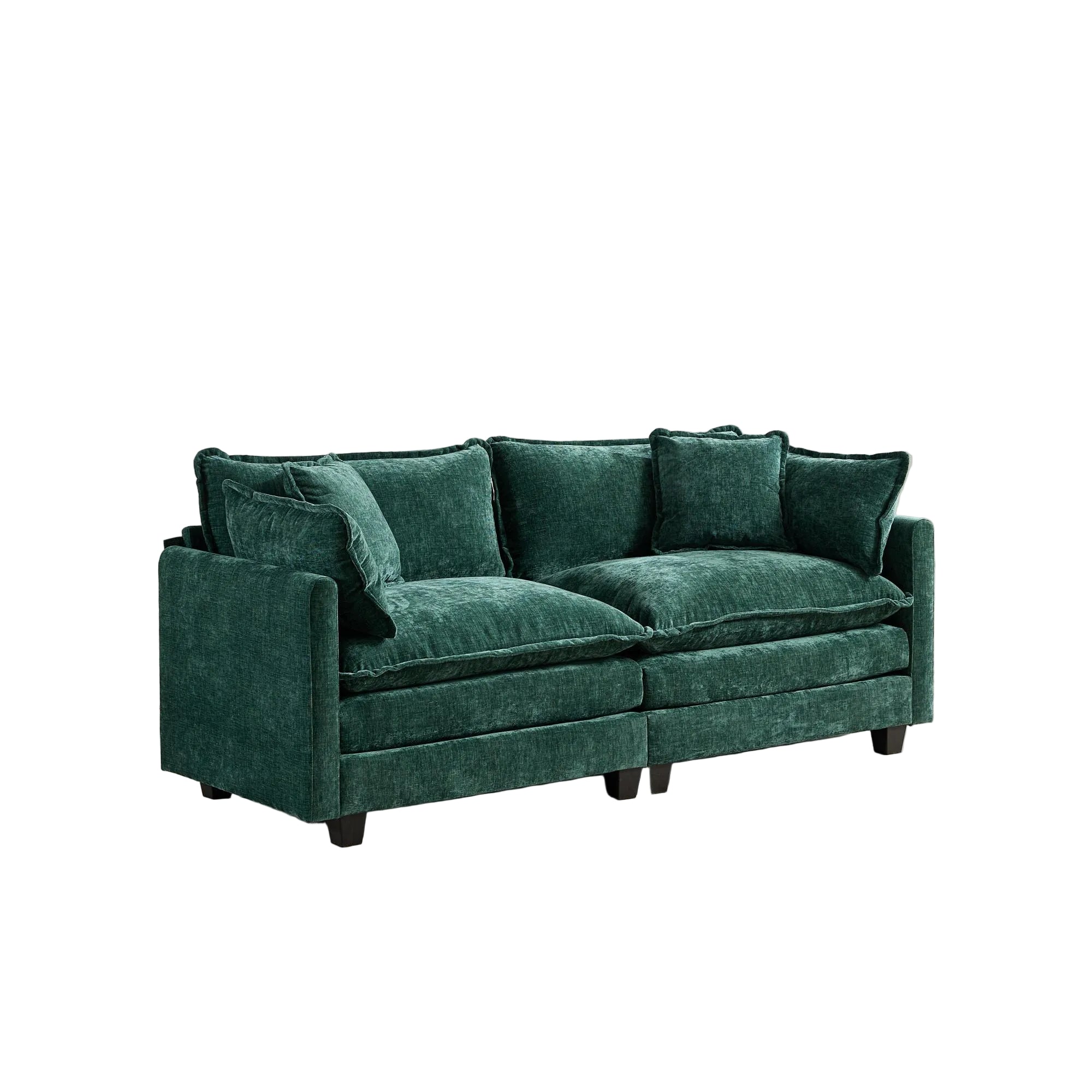 Green velvet sofa on a white background