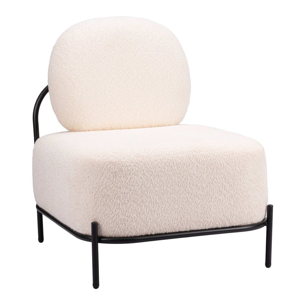 Modern chair with white cushioned seat and backrest on a white background