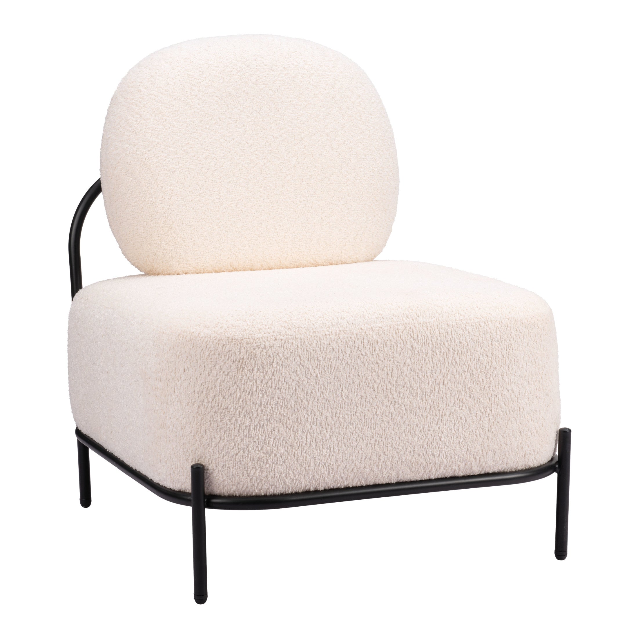 Modern chair with white cushioned seat and backrest on a white background