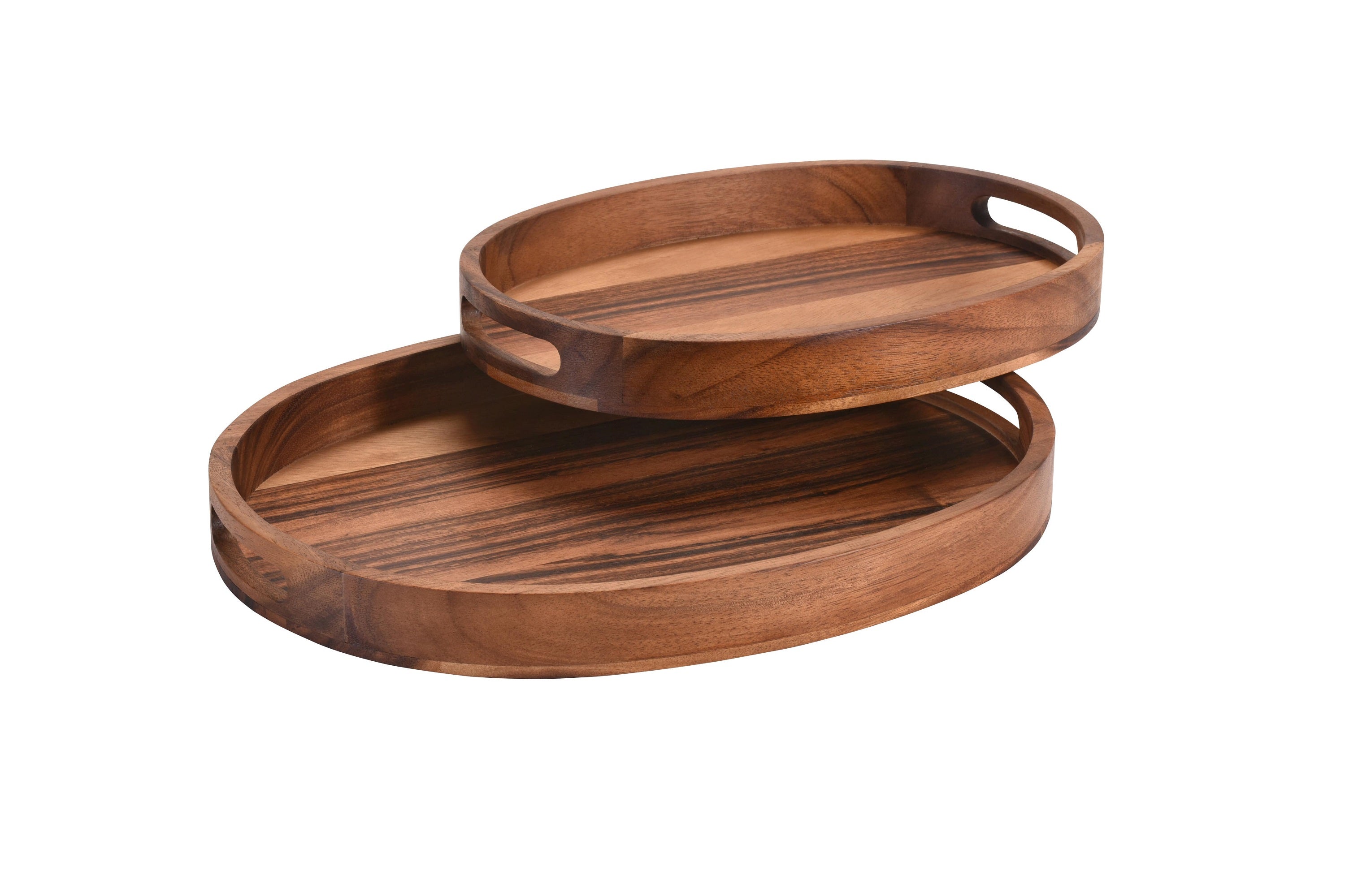 Two wooden trays stacked on a white background