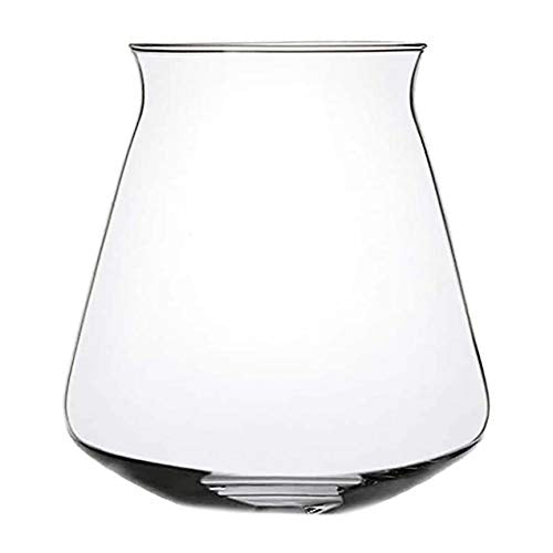 Clear stemless wine glass on a white background