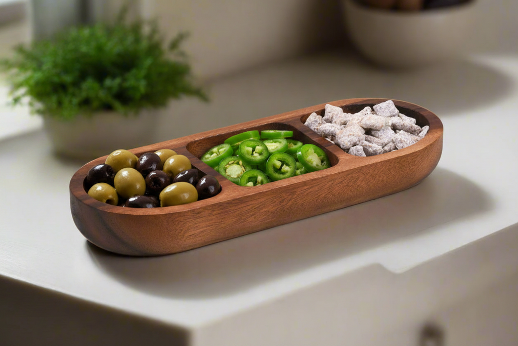 Acacia Wood 3-Compartment Serving Tray