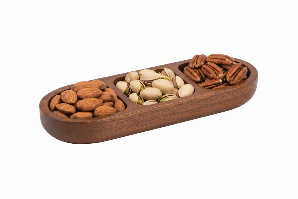 Acacia Wood 3-Compartment Serving Tray