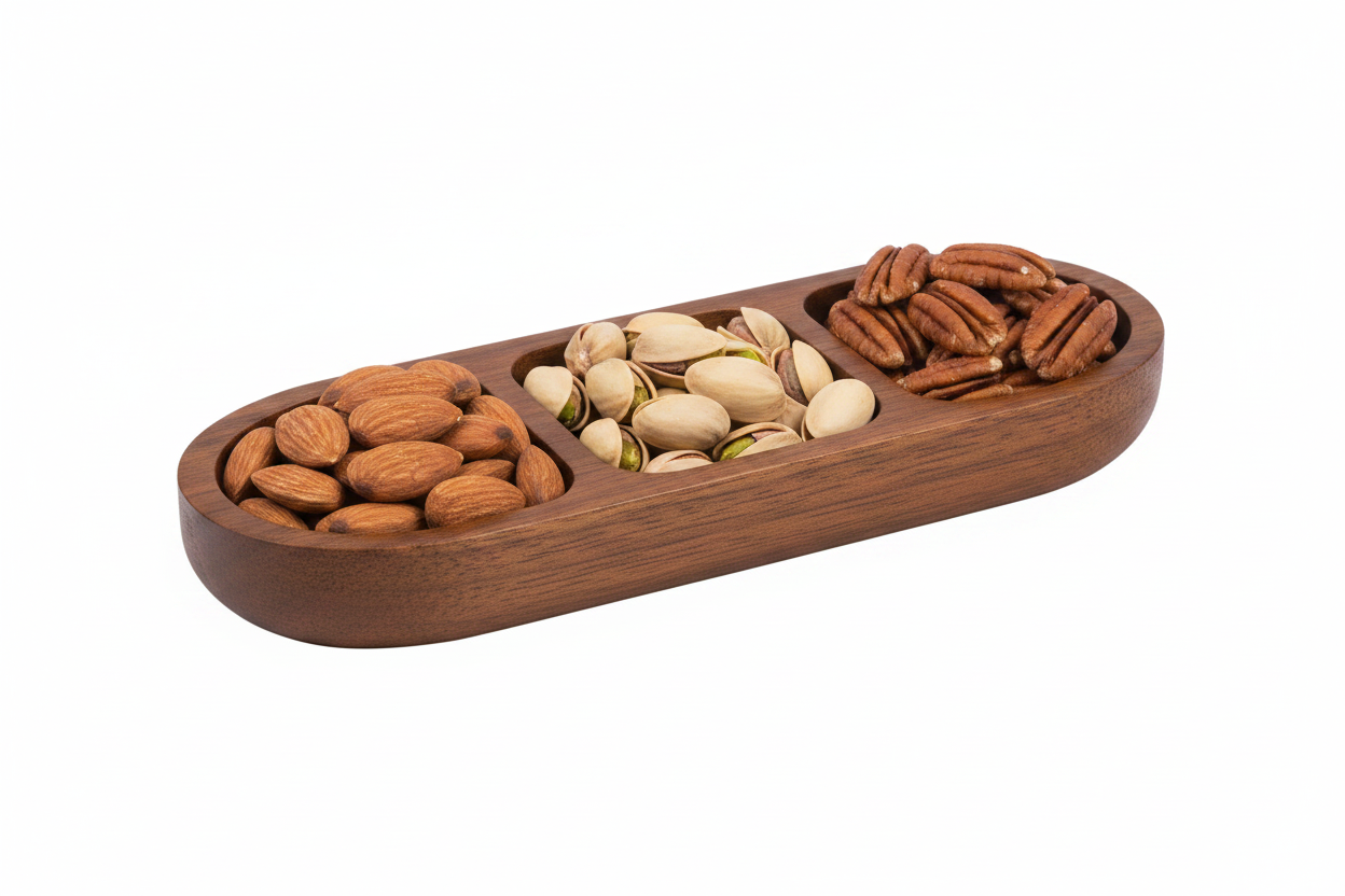 Acacia Wood 3-Compartment Serving Tray