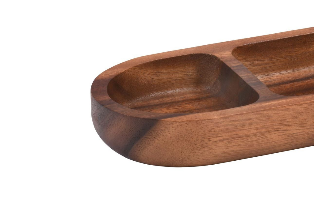 Acacia Wood 3-Compartment Serving Tray