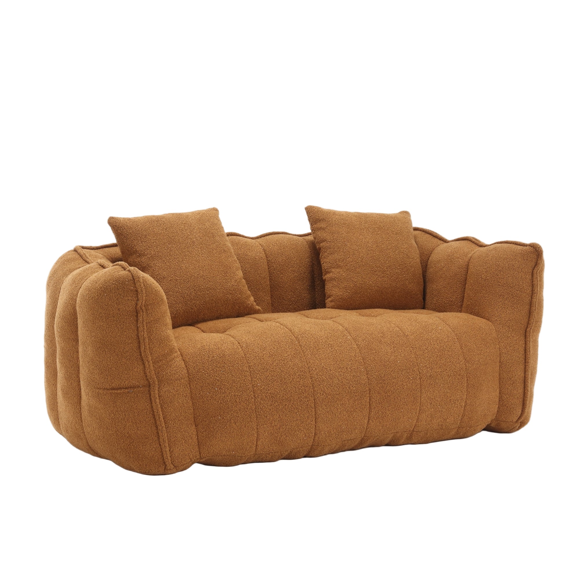 Brown sofa with two cushions on a white background