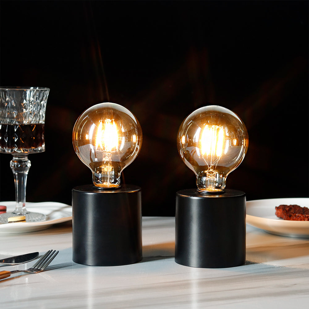Tall Black Battery Powered Table Lamp 7" (Set of 2)
