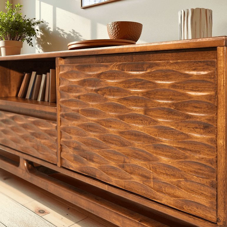 Acacia Elara Solid Wood TV Stand with Storage and Cable Management