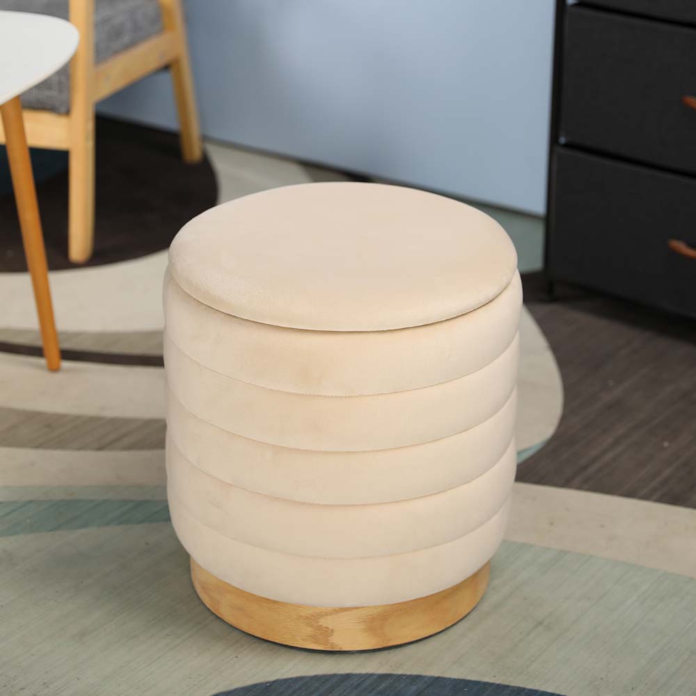 Tall Ottoman Velvet with Storage (Cream) 16.5"