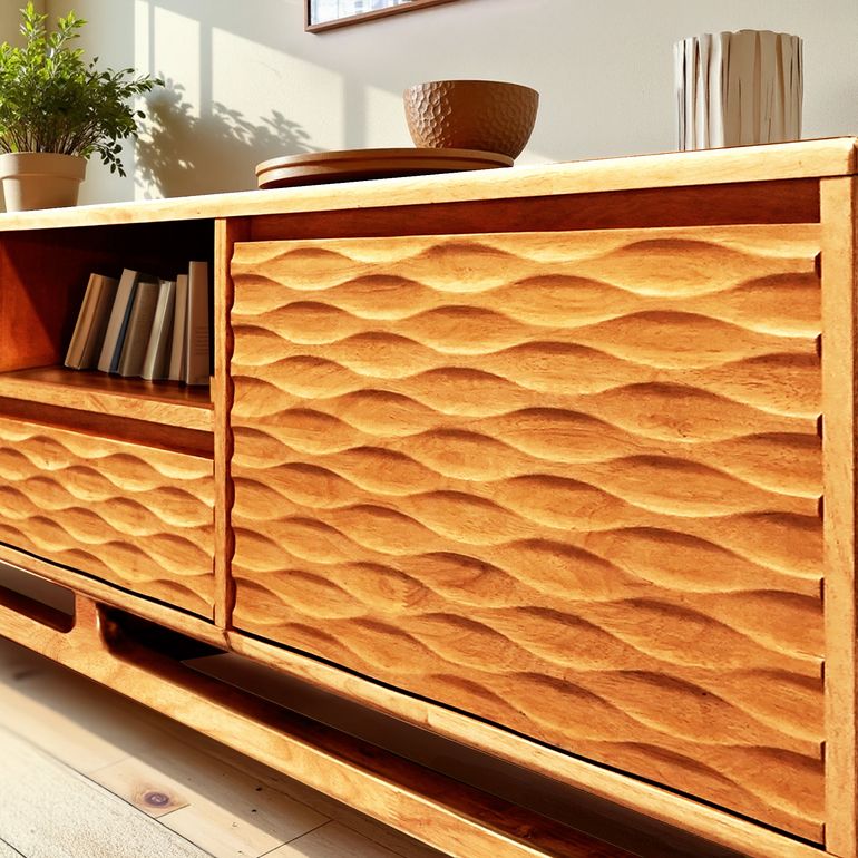 Acacia Elara Solid Wood TV Stand with Storage and Cable Management