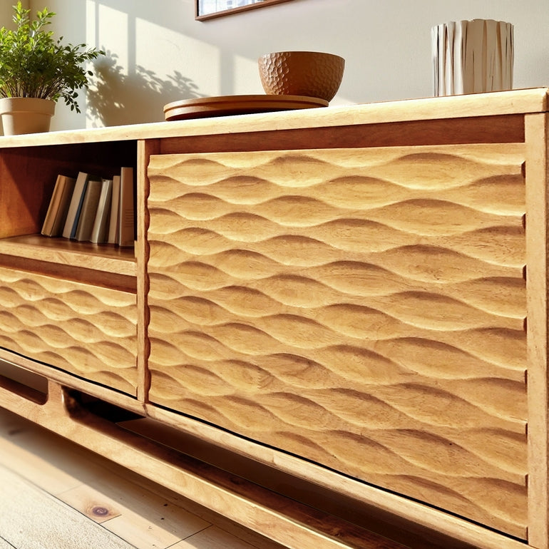 Acacia Elara Solid Wood TV Stand with Storage and Cable Management