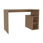 Wooden desk with a bookshelf on a white background